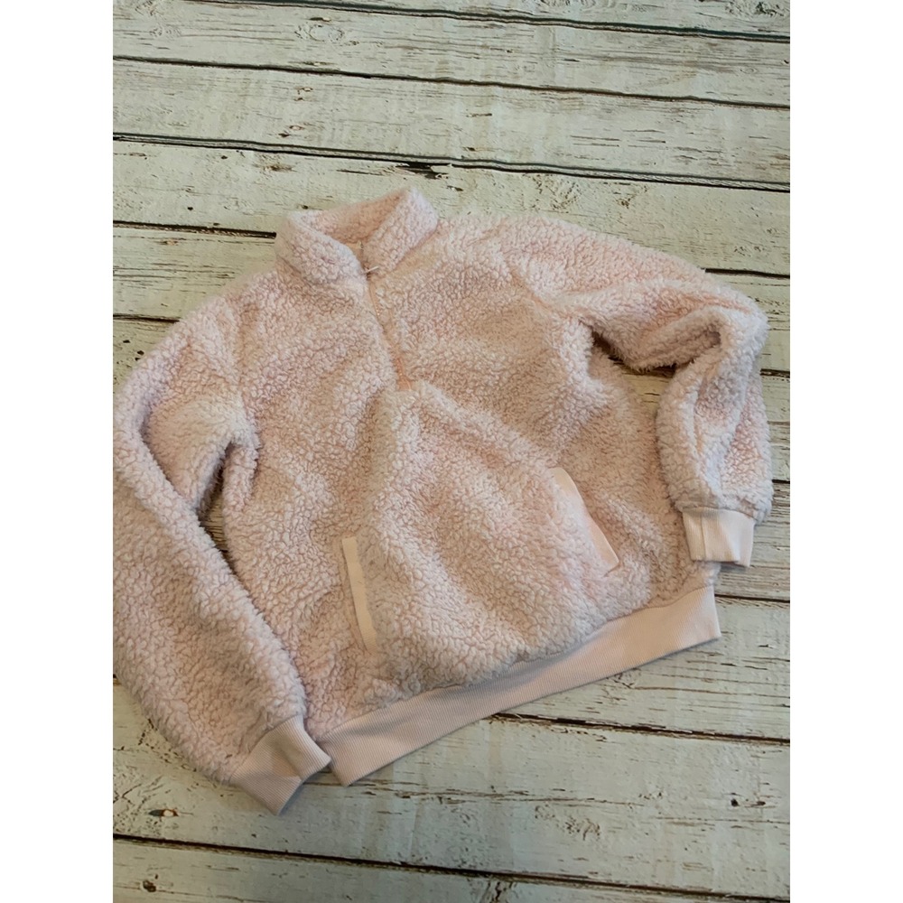 Fuzzy Cozy Pink Sherpa Fleece Quarter Zip Pullover Jacket Size Large